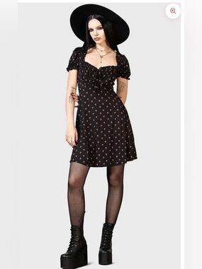 Killstar Black Mushroom Print Mini Dress Goth Cottagecore Size XXL